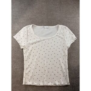Top Sage + Stone Waffle Knit Heart Print Baby Tee Cream Womens M